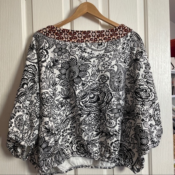 Nwt Anthropologie Samia Top Blouse Women’s tee boho Cotton Black White new - Picture 11 of 13